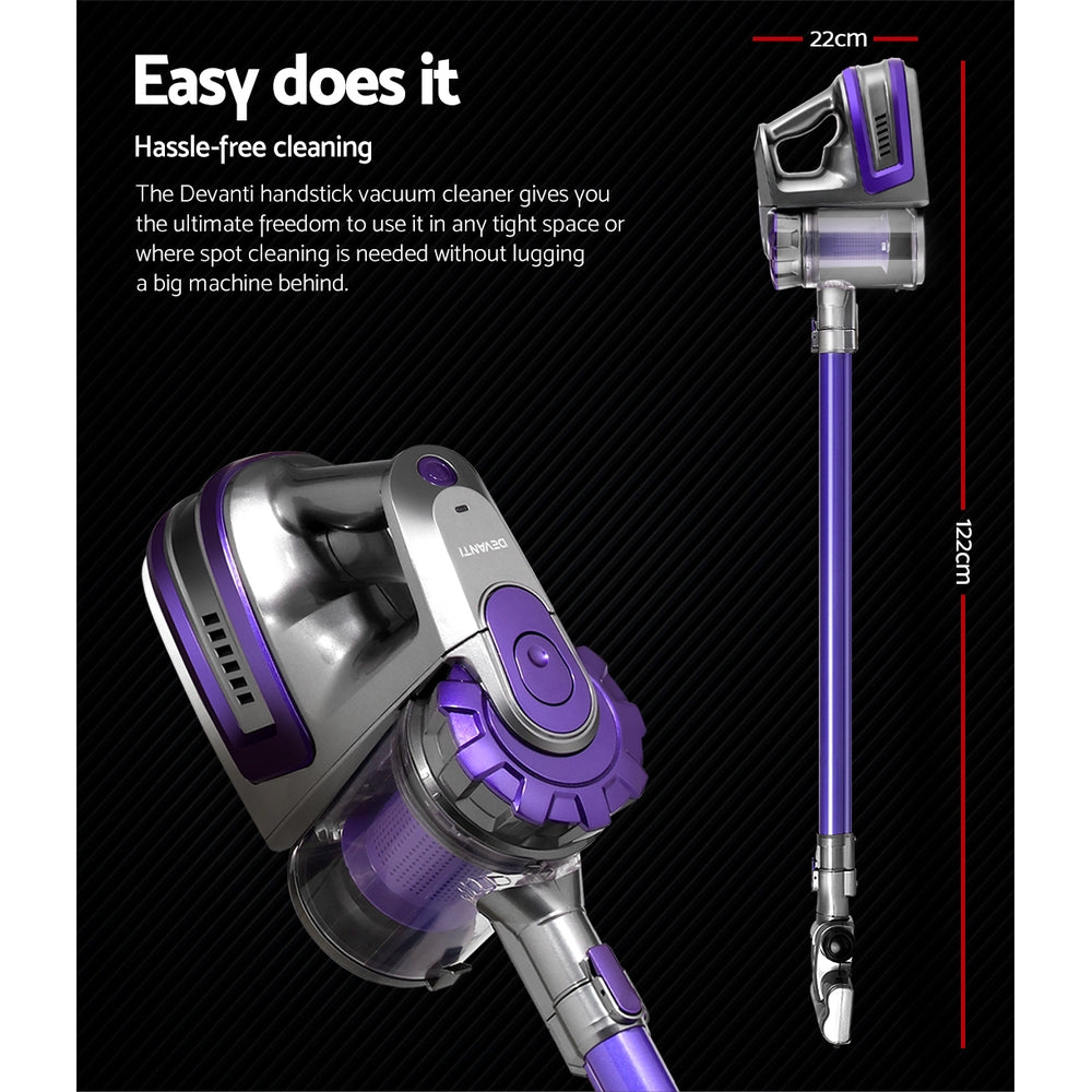 Devanti 150 Cordless Handheld Stick Vacuum Cleaner 2 Speed Purple And Grey