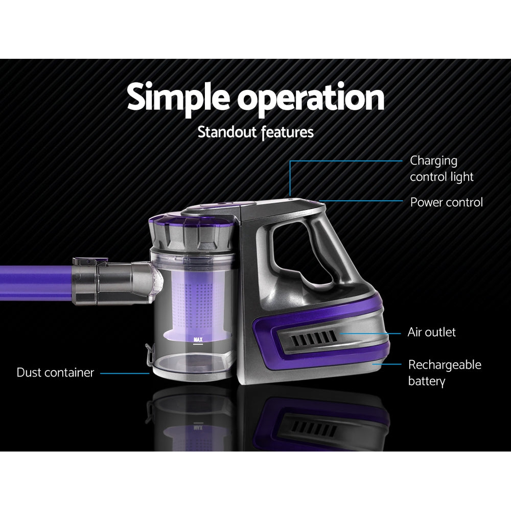 Devanti 150 Cordless Handheld Stick Vacuum Cleaner 2 Speed Purple And Grey