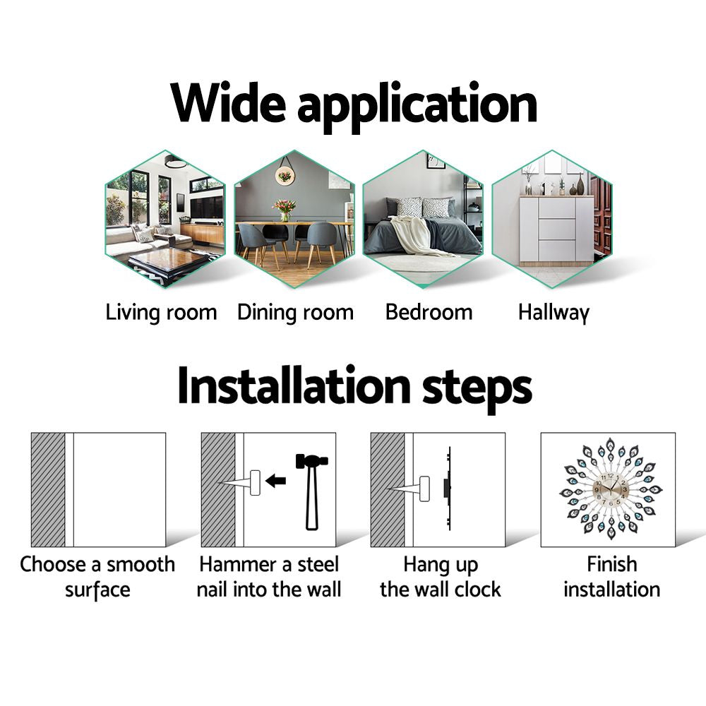 Artiss Wall Clock 60cm Large 3D Modern Crystal Luxury Silent Round Home Decor