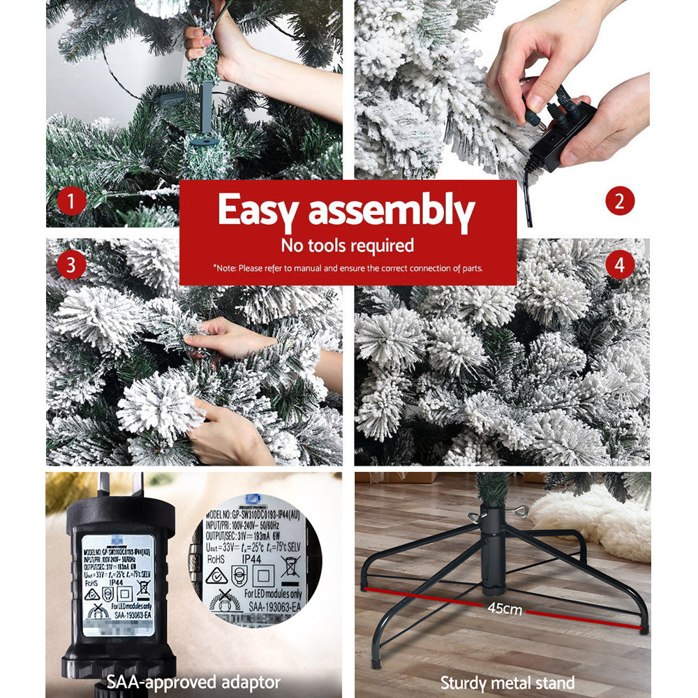 Jingle Jollys Christmas Tree 1.8M Xmas Tree with 350 LED Lights Snowy Tips