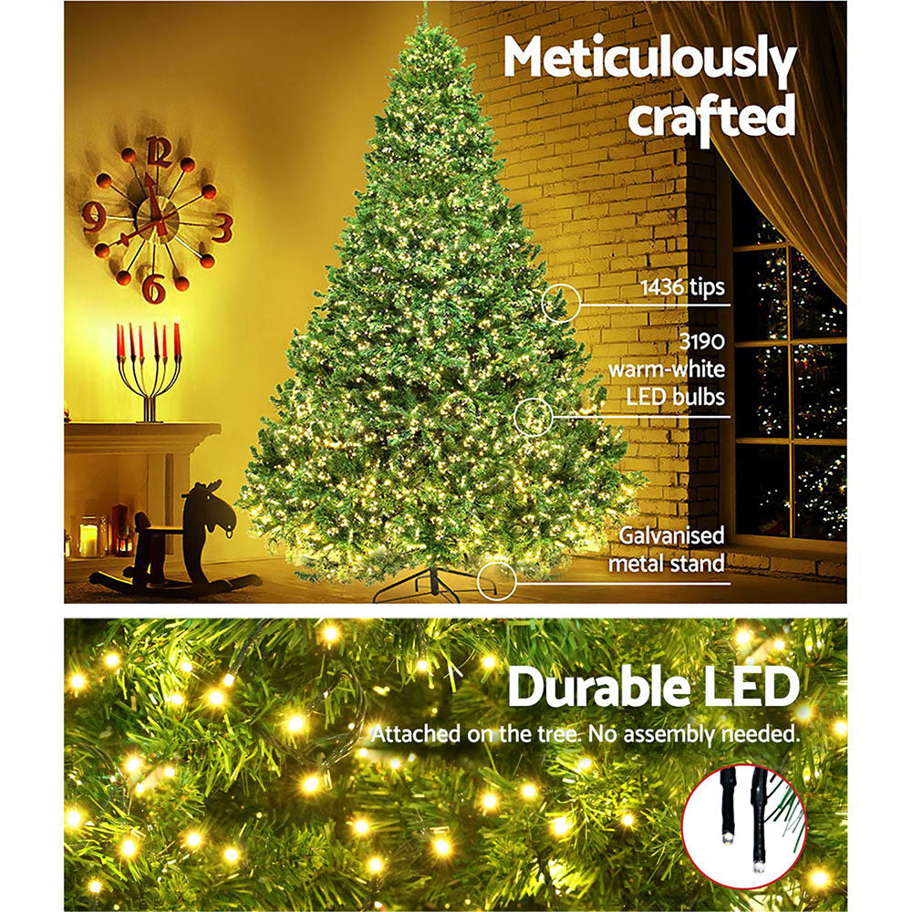 Jingle Jollys Christmas Tree 2.4M Xmas Tree with 3190 LED Lights Warm White