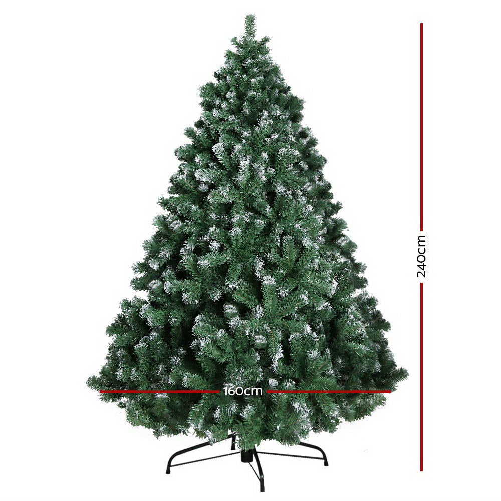 Jingle Jollys Christmas Tree 2.4M Xmas Trees Decorations Snowy 1500 Tips