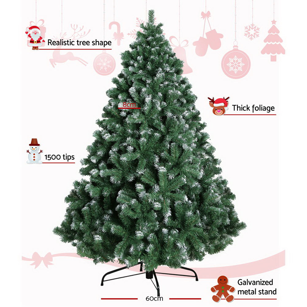 Jingle Jollys Christmas Tree 2.4M Xmas Trees Decorations Snowy 1500 Tips