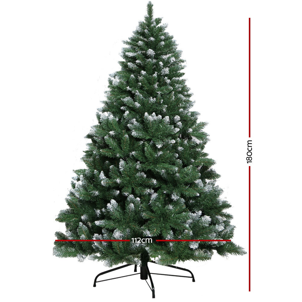 Jingle Jollys Christmas Tree 1.8M Xmas Trees Decorations Snowy Green 800 Tips