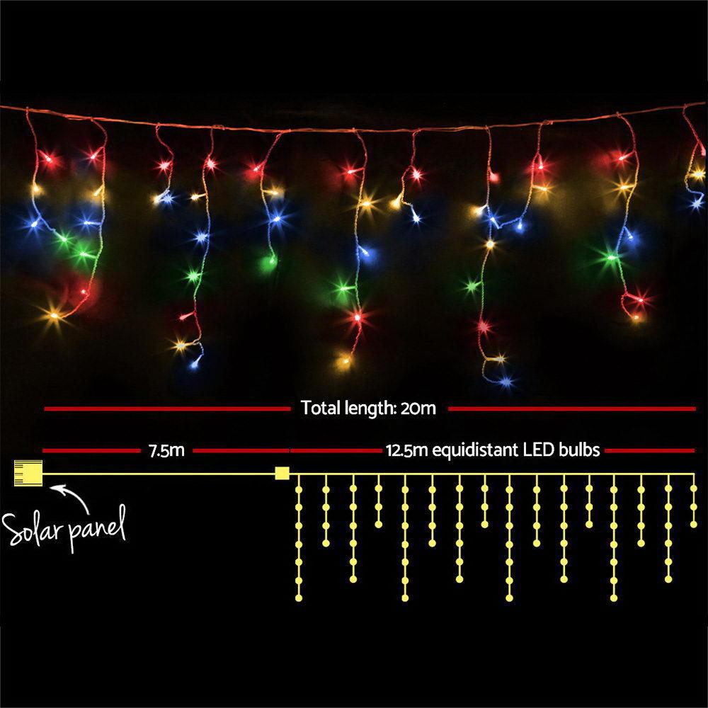 Jingle Jollys 500 LED Solar Powered Christmas Icicle Lights 20M Outdoor Fairy String Party Multicolour