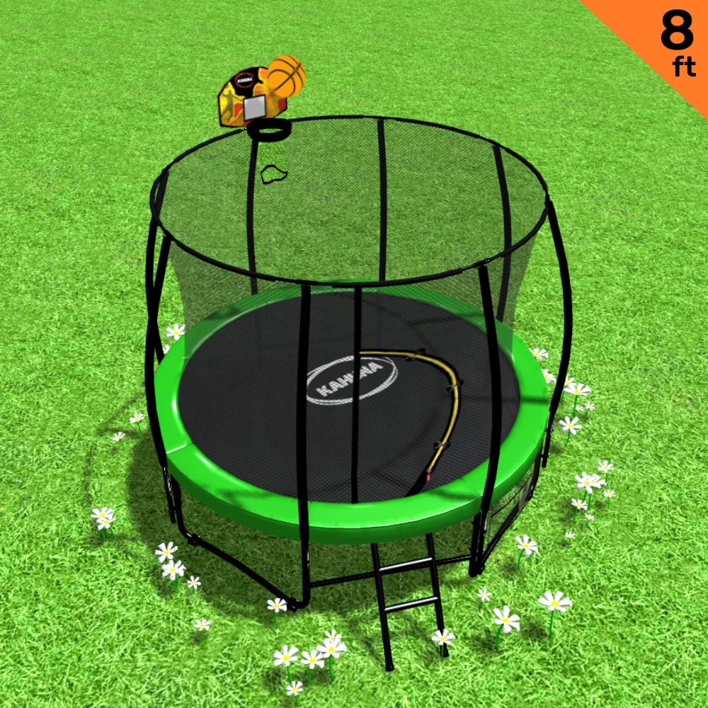 Trampoline 8 ft Kahuna with Basketball set Outdoor Round - Green
