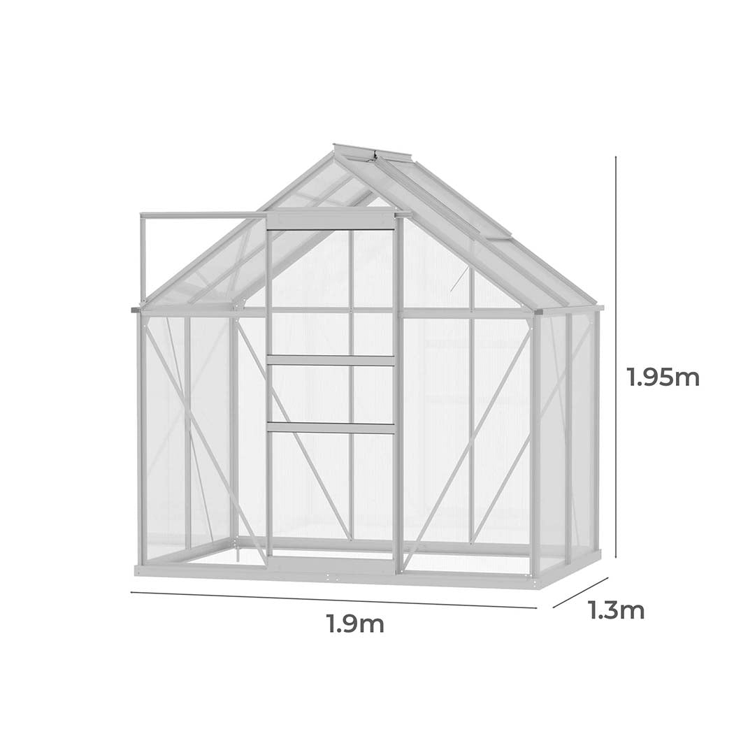 Lambu Greenhouse Aluminium Walk In Green House Garden Plant Shed PC 1.3x1.9x1.95m