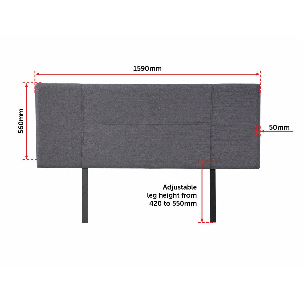 Linen Fabric Queen Bed Headboard Bedhead - Grey