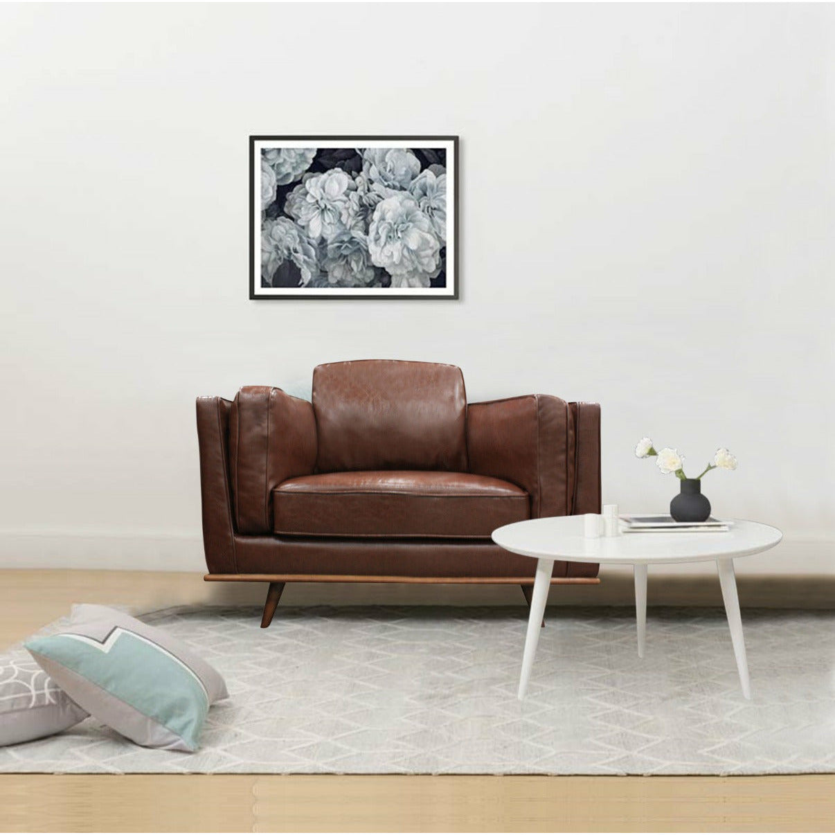 Single Seater Armchair Faux Leather Sofa Modern Lounge Accent Chair in Brown with Wooden Frame