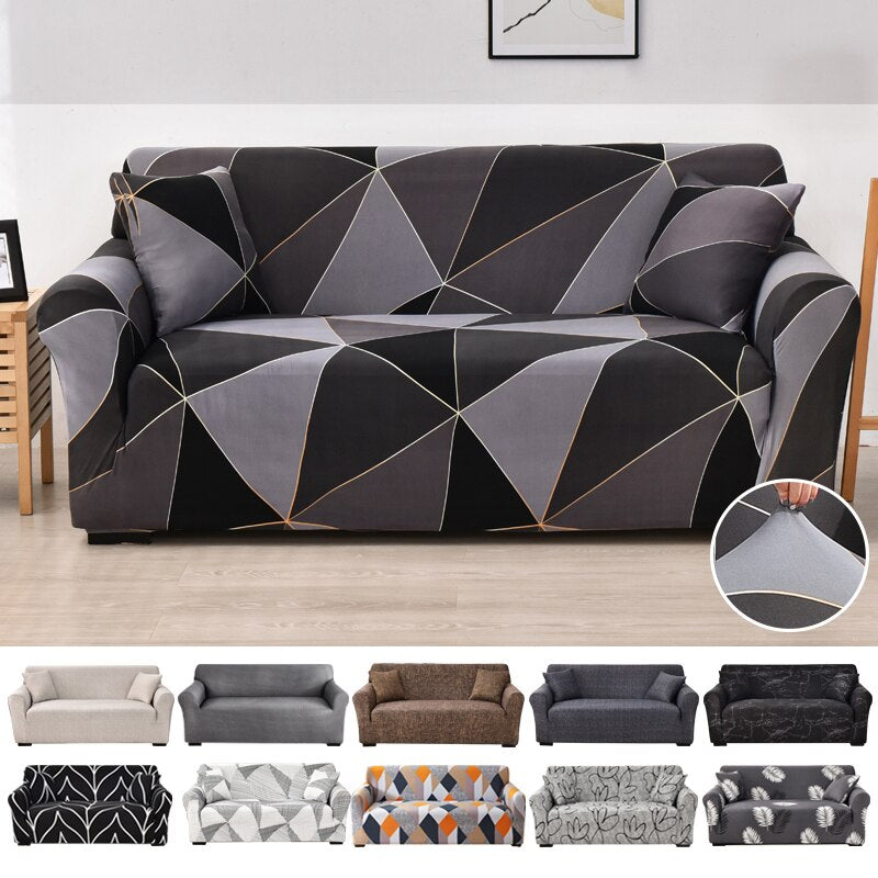 Anyhouz 3 Seater Sofa Cover Khaki Geometric Style and Protection For Living Room Sofa Chair Elastic Stretchable Slipcover