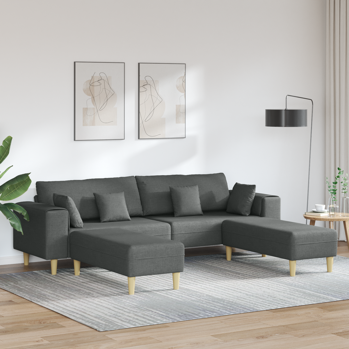 Sofa with Cushion 3 pcs Dark Grey Fabric