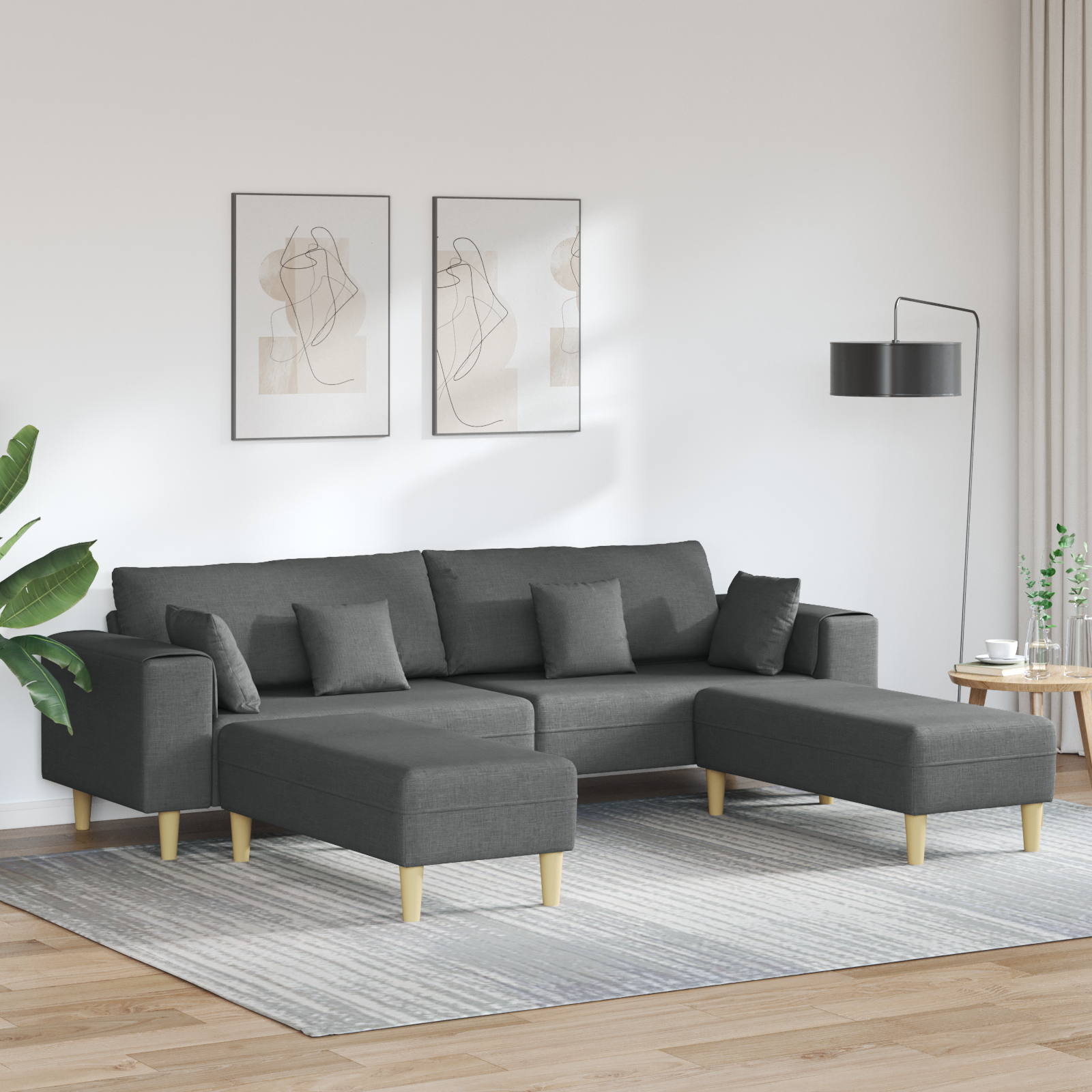 Sofa with Cushion 3 pcs Dark Grey Fabric