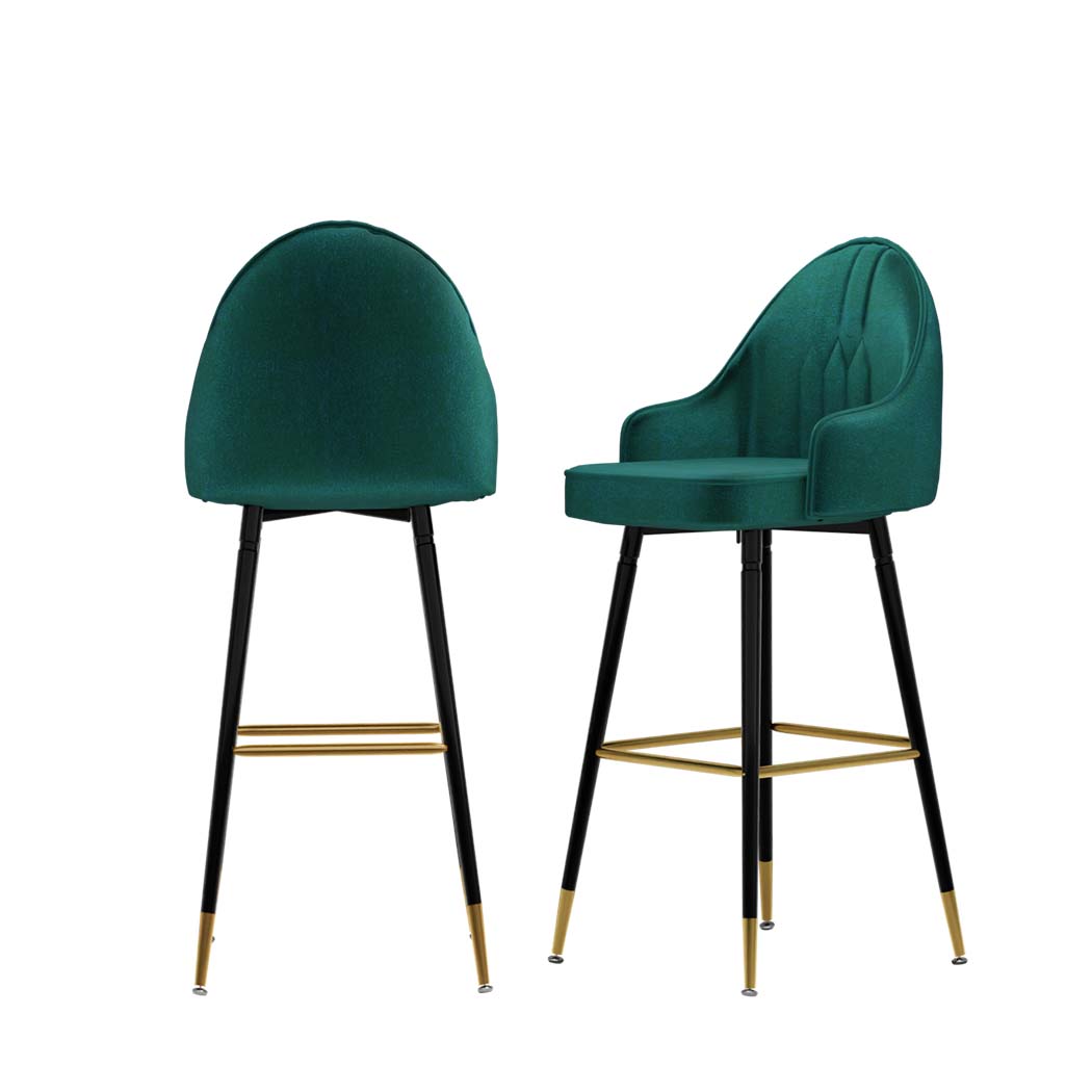 Levede Velvet Swivel Bar Stools x 2 Green-1919892919846834176
