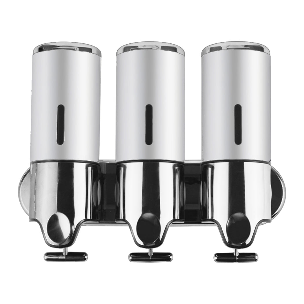 3 Bottles Bathroom Shower Soap Dispenser Silver-1910113090071040001