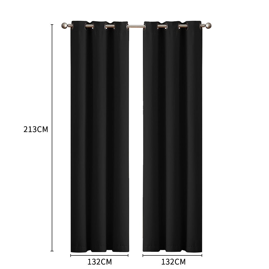 2x Blockout Curtains Panels 3 Layers Black-1910113266756096001