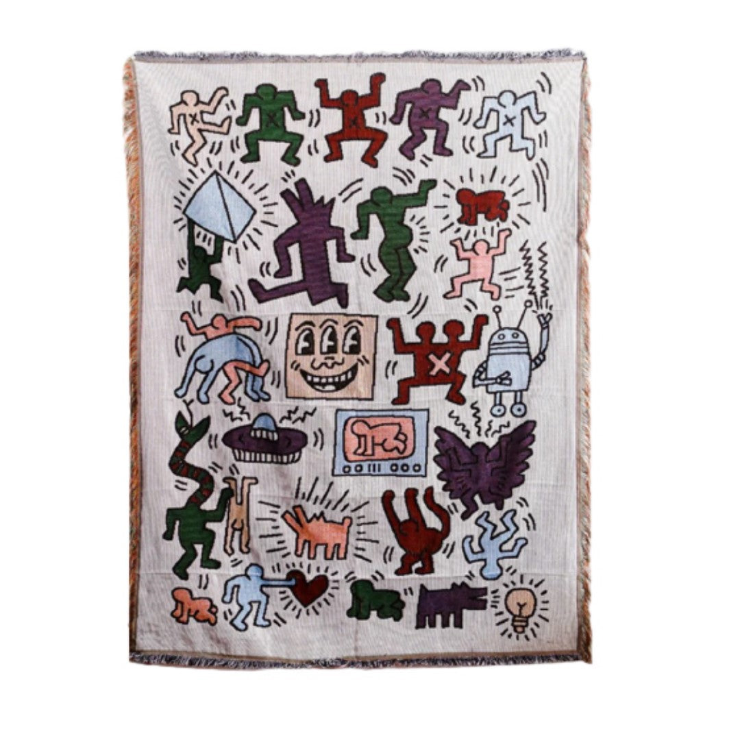 Anyhouz Jacquard Weave Jigsaw Throw Blanket Cozy Sofa Couch Bed Cover Outdoor Camping Mat Home Decor Tapestry with Tassel