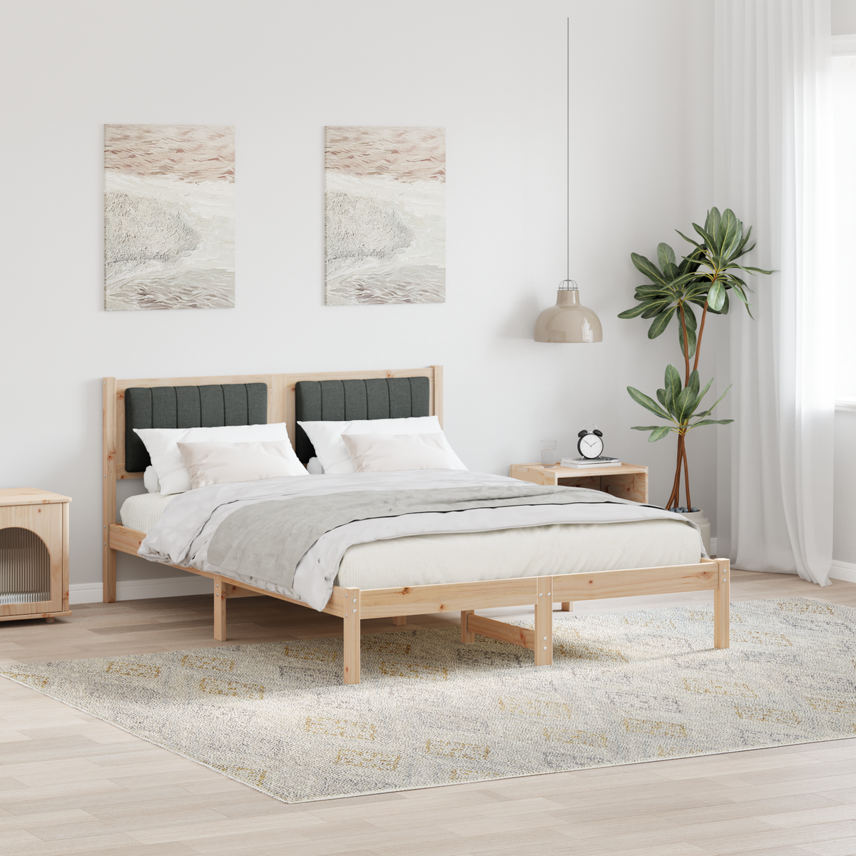 Bed Frame with Upholstered Headboard Dark Grey 135 x 190 cm