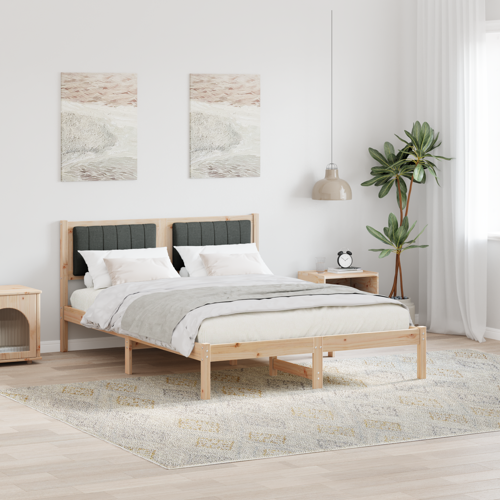 Bed Frame with Upholstered Headboard Dark Grey 135 x 190 cm