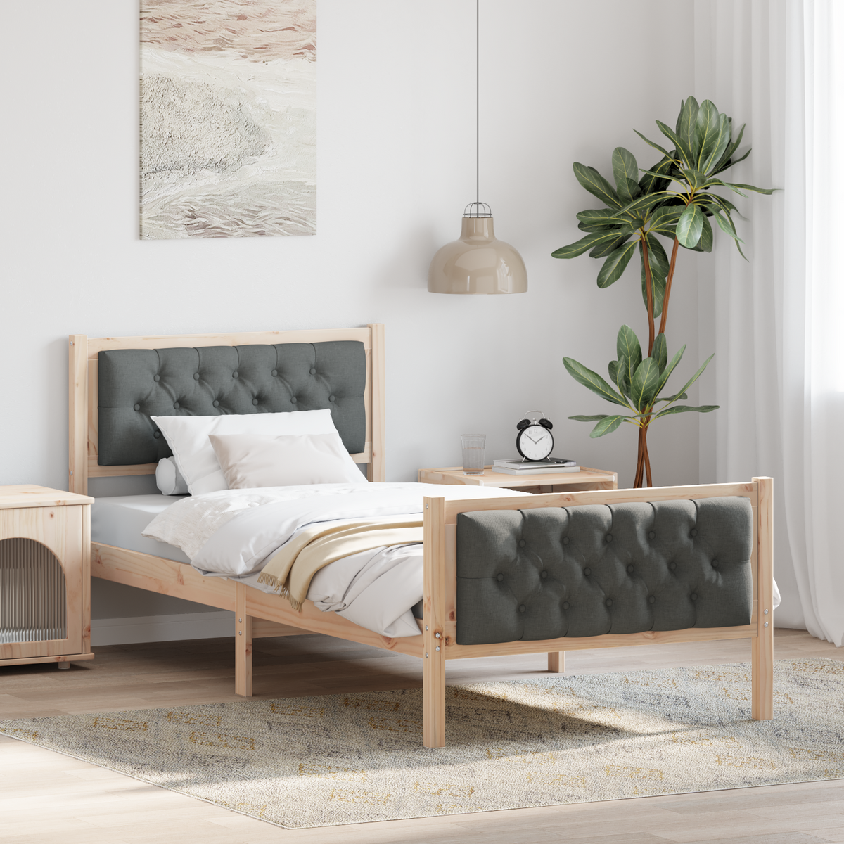 Bed Frame with Headboard Dark Grey 90 x 190 cm Solid Pine Wood