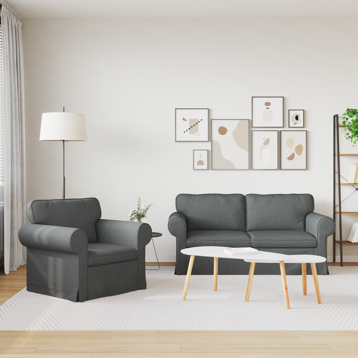 Sofa Set 2 pcs Dark Grey 175 x 82 x 80 cm Fabric