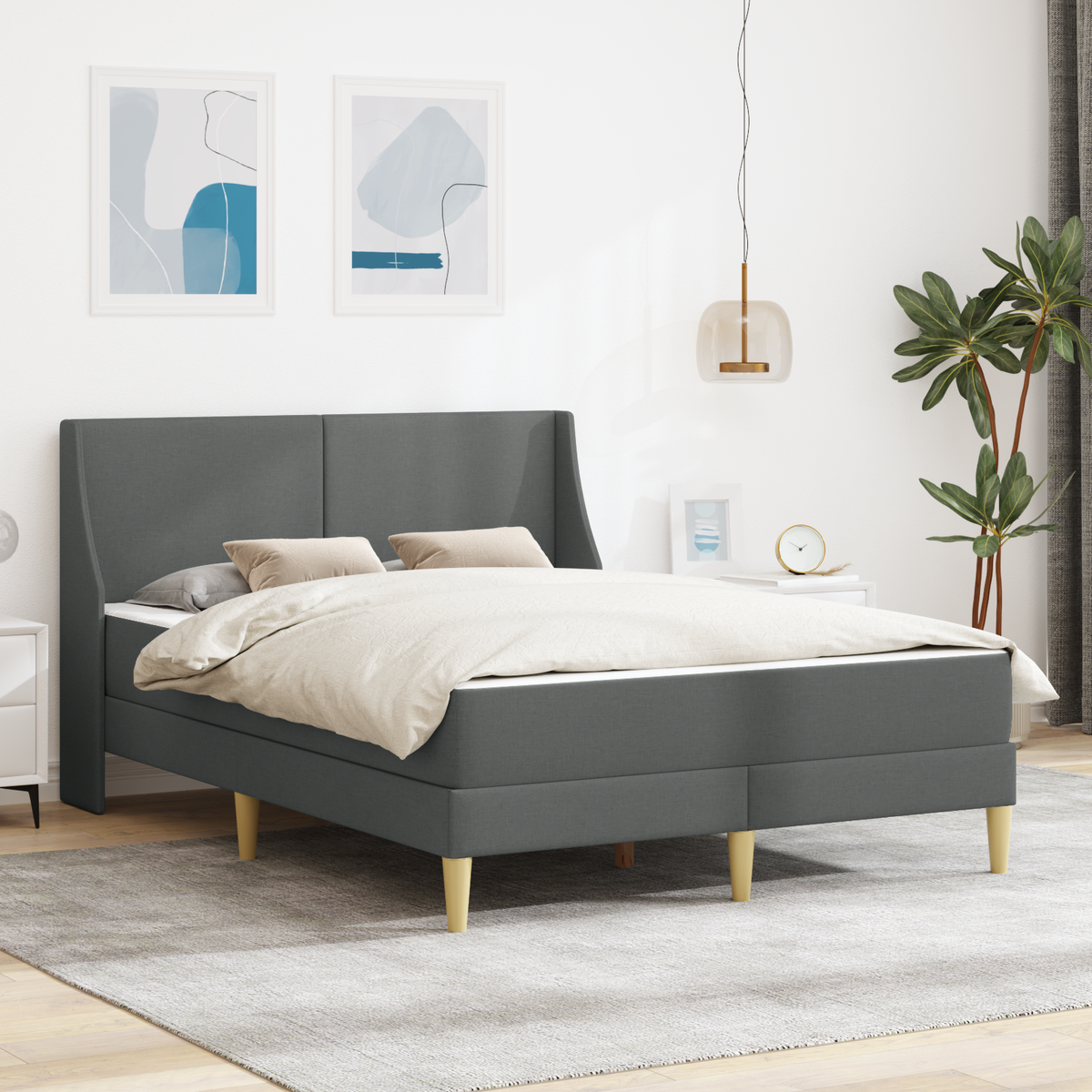 Bed Frame with Mattress Dark Grey 137 x 190 cm Fabric