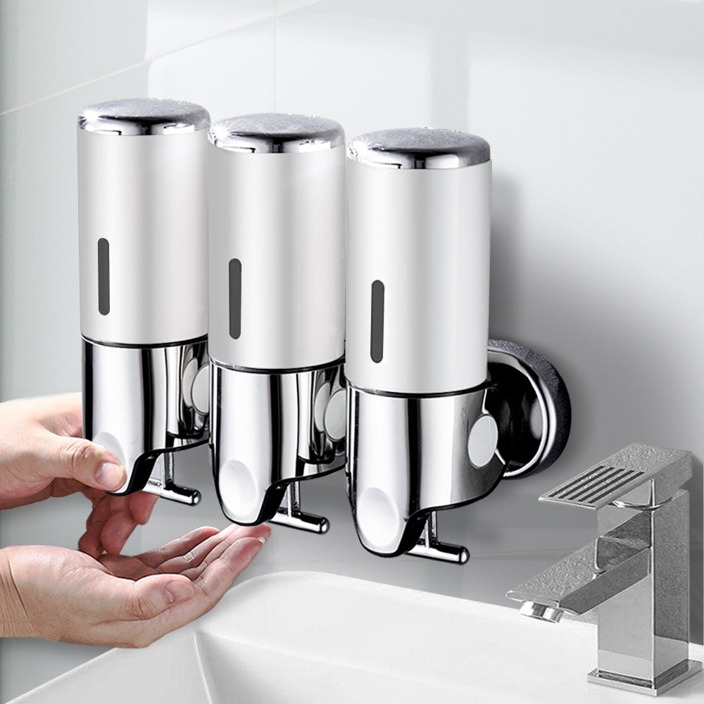 3 Bottles Bathroom Shower Soap Dispenser Silver-1910113090071040007