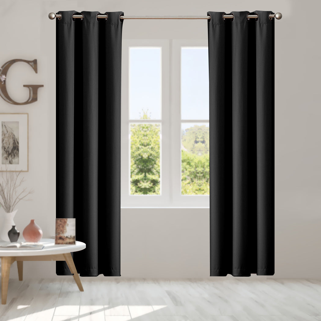 2x Blockout Curtains Panels 3 Layers Black-1910113266756096007