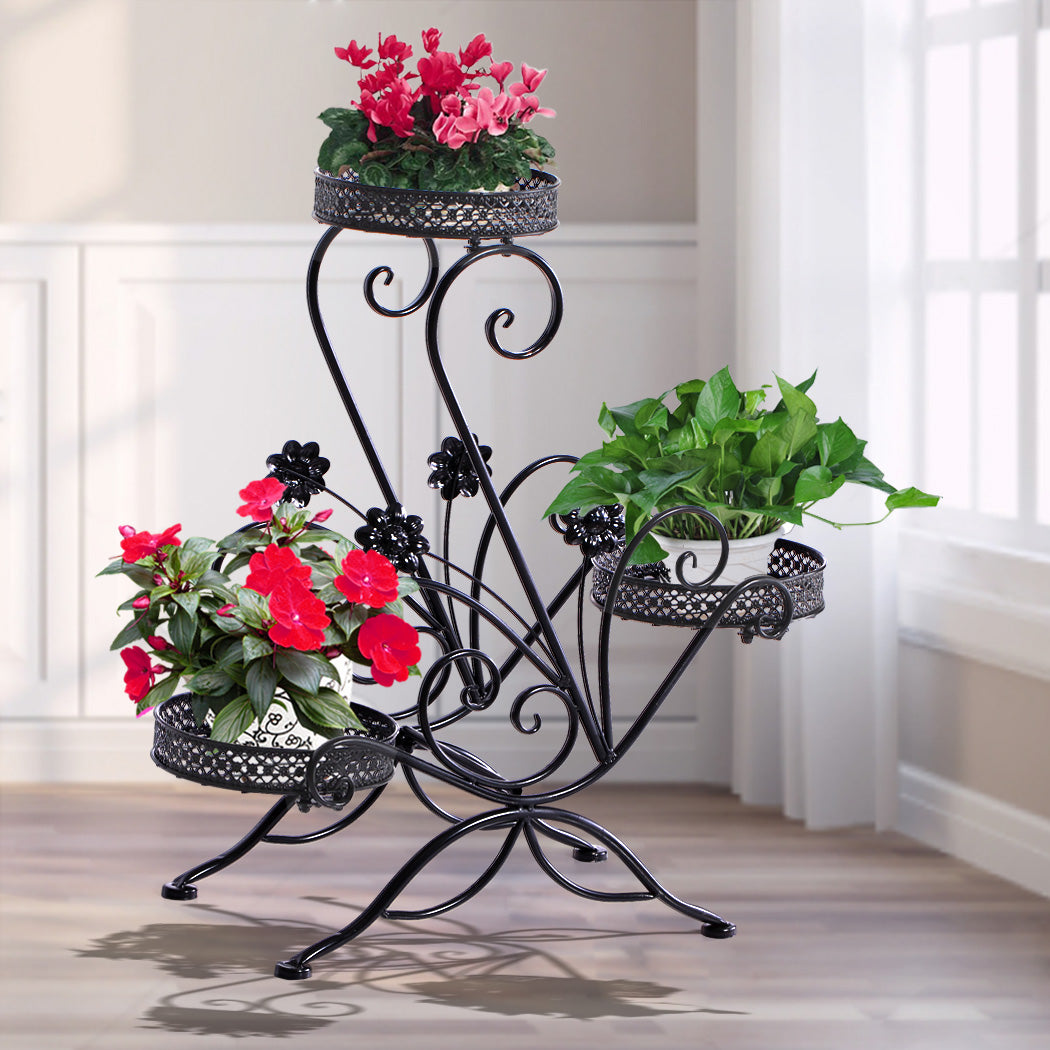 Levede Plant Stand Outdoor Indoor Metal Black-1954802339500134407