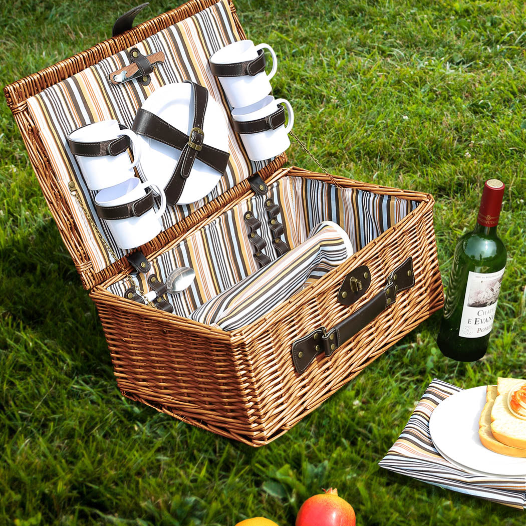 4 Person Picnic Basket Willow Baskets-1919892909491097607