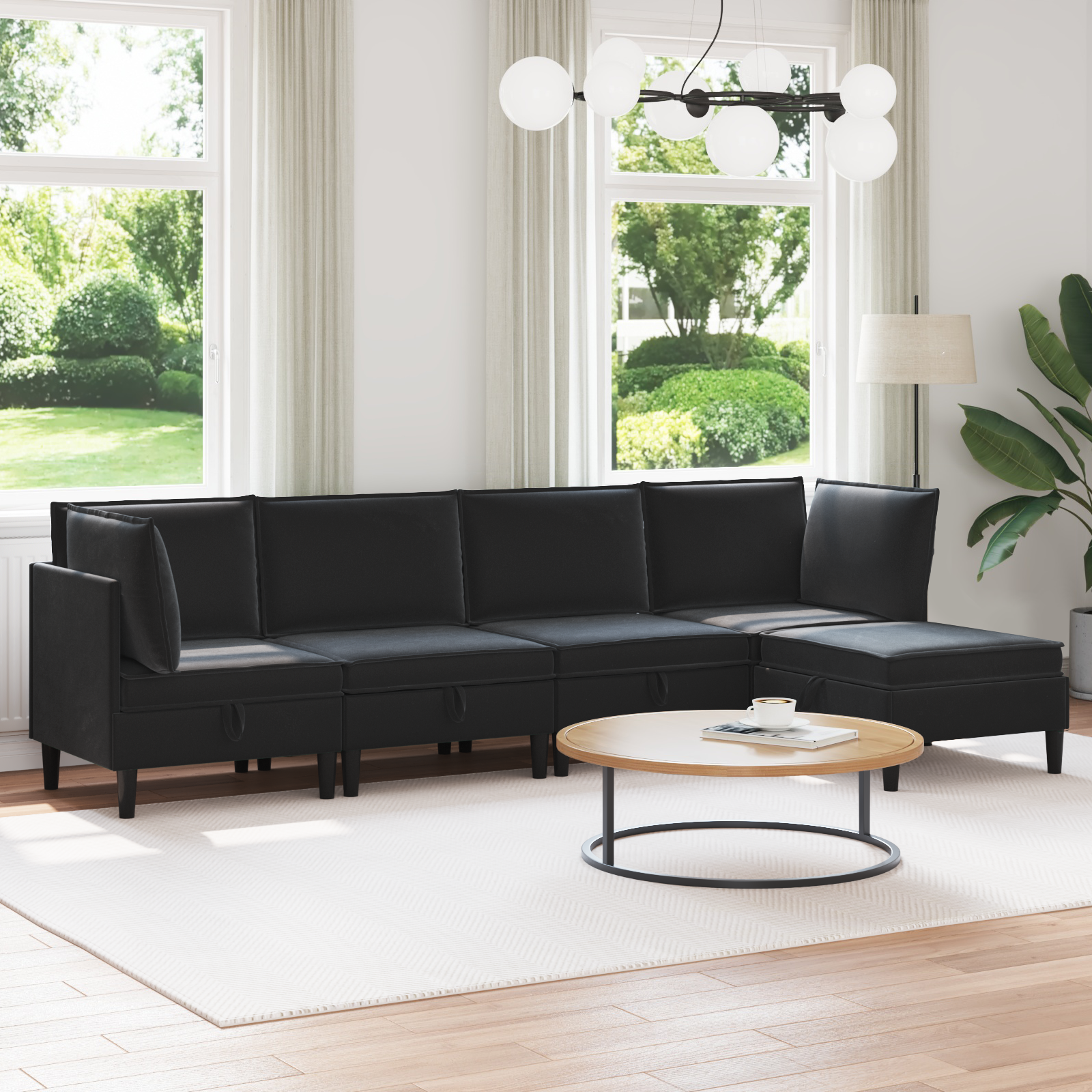Living Room Furniture Set with Cushion 5 pcs Black Velvet