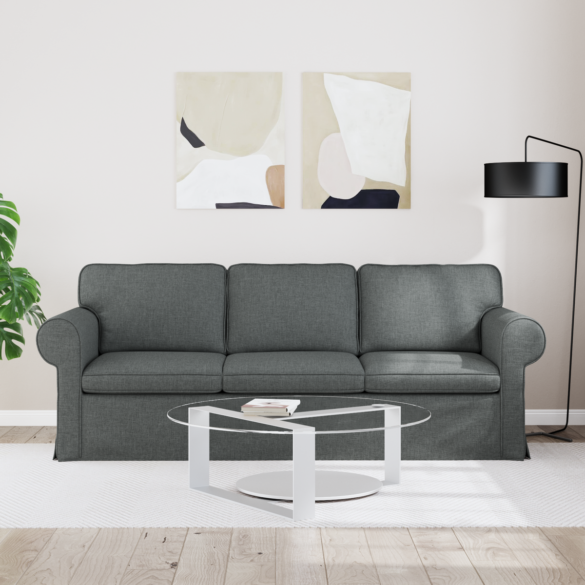 Sofa Dark Grey 215 x 82 x 80 cm Fabric