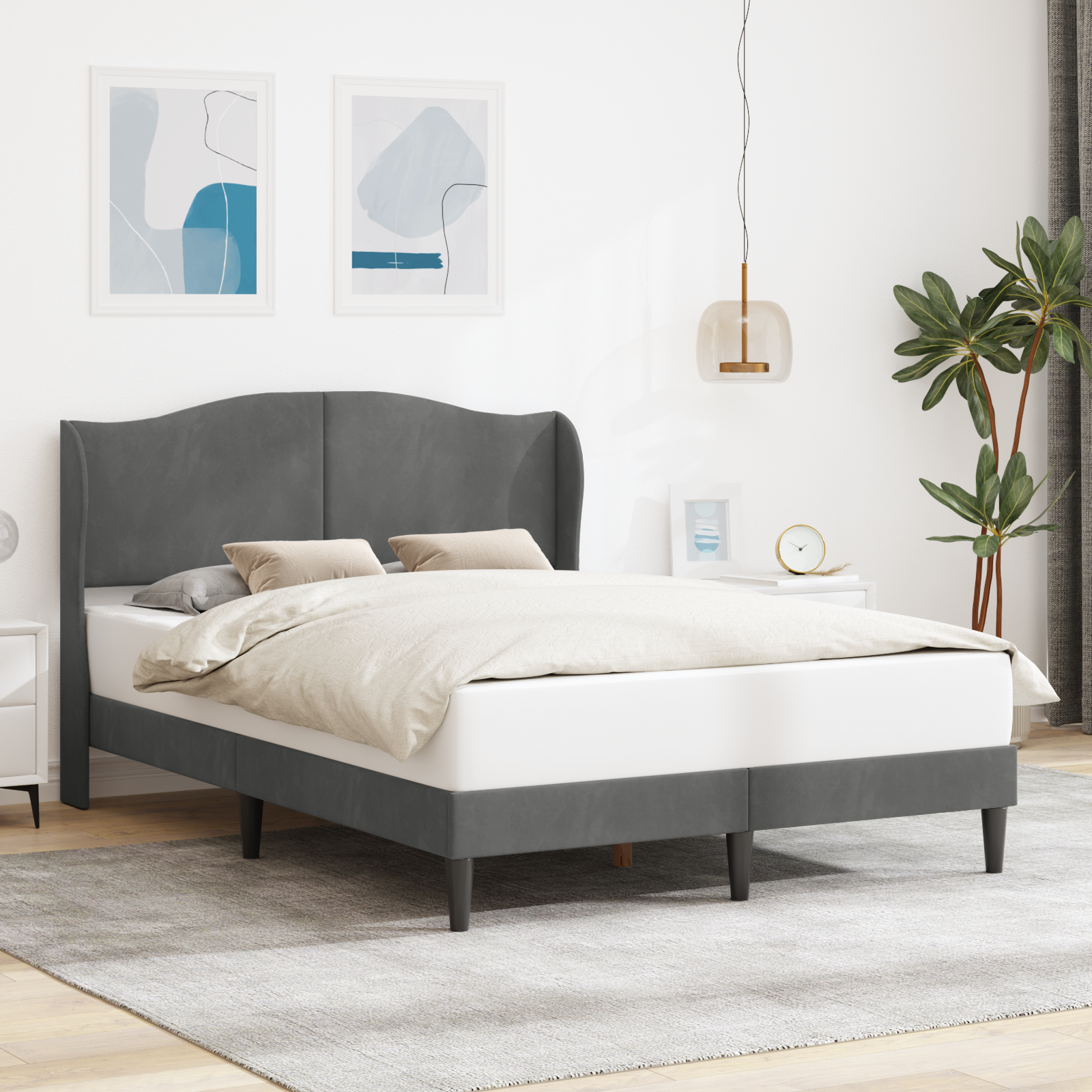 Bed Frame with Headboard Dark Grey 137 x 190 cm Velvet