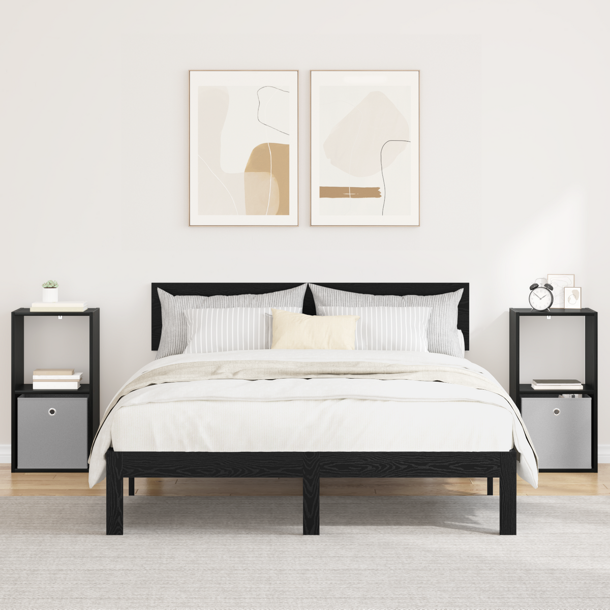 Bedside Table 2 pcs Black Oak 35 x 32 x 68.5 cm Engineered Wood