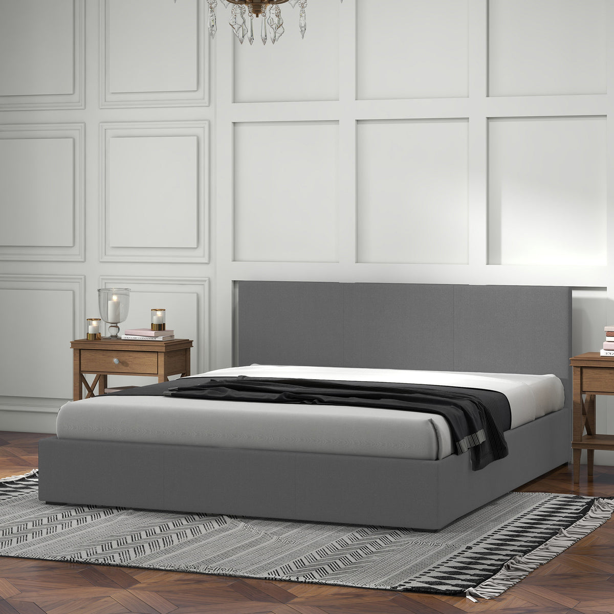 Milano Luxury Gas Lift Bed with Headboard (Model 1) - Grey No.28 - Double-1951134893945786369