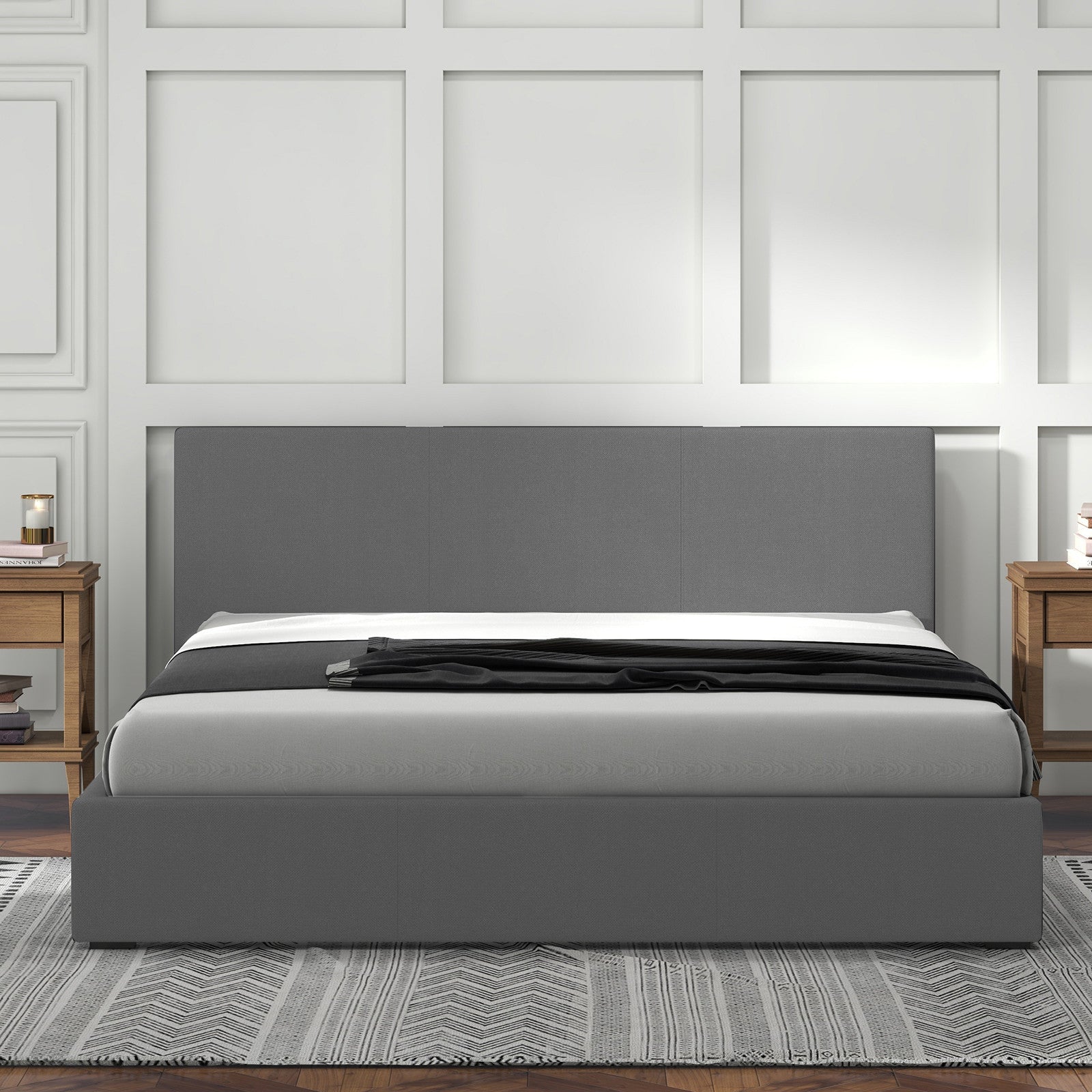 Milano Luxury Gas Lift Bed with Headboard (Model 1) - Grey No.28 - Double-1951134893945786374