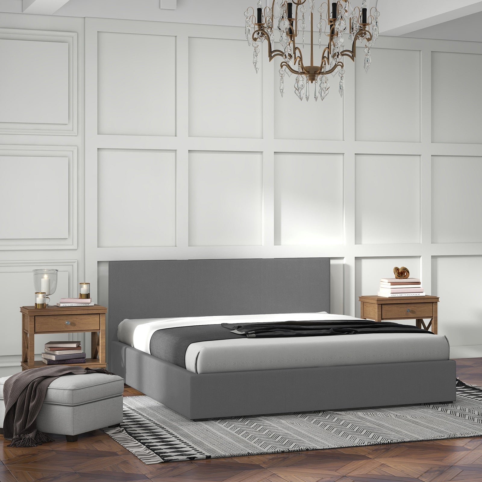 Milano Luxury Gas Lift Bed with Headboard (Model 1) - Grey No.28 - Double-1951134893945786375