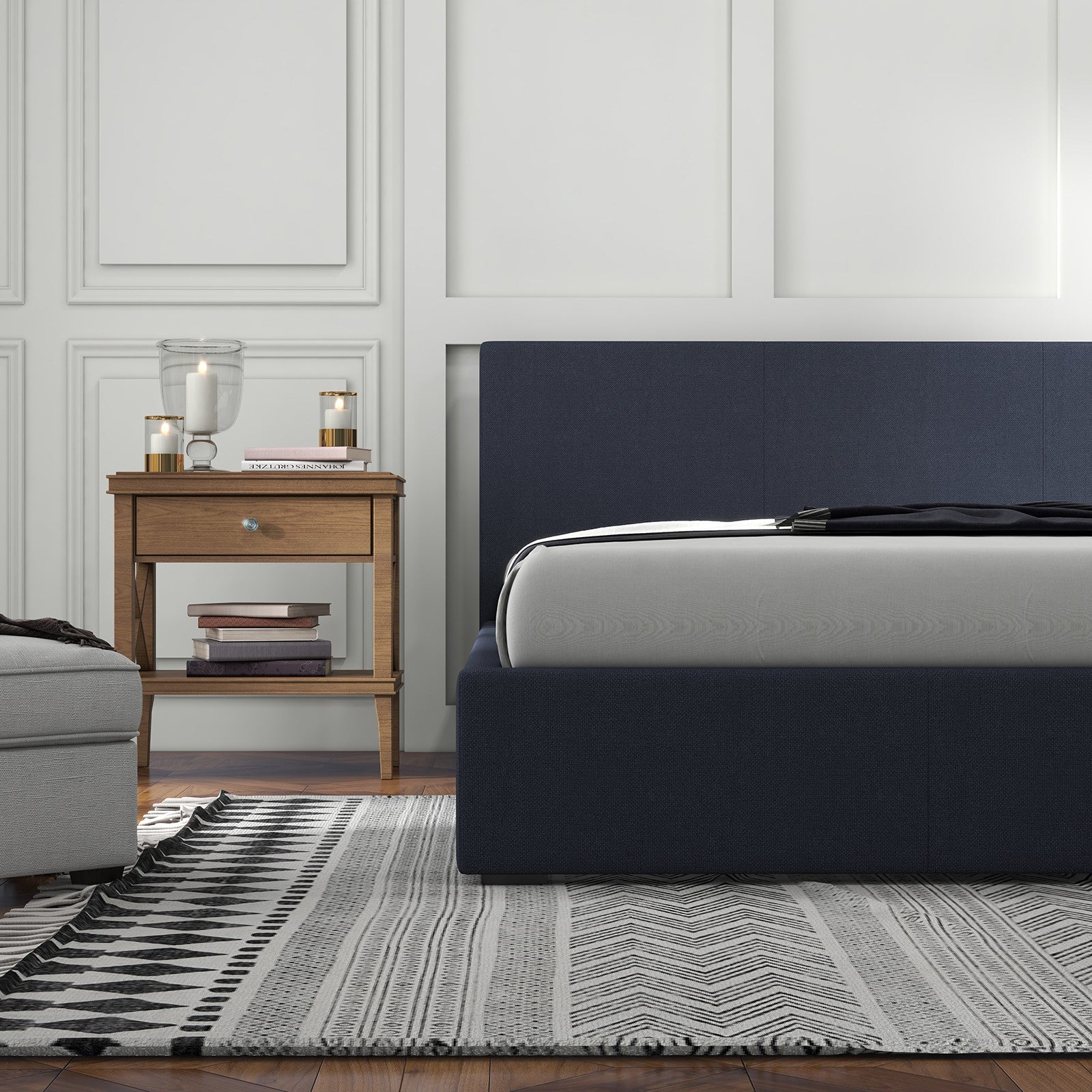 Milano Luxury Gas Lift Bed with Headboard (Model 1) - Charcoal No.35 - King-1951134894671400963