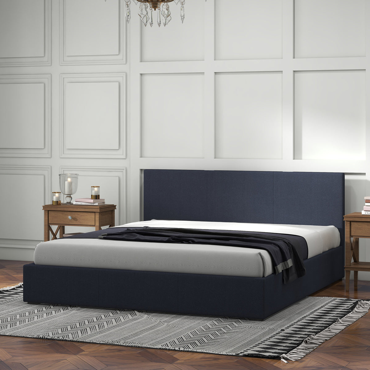 Milano Luxury Gas Lift Bed with Headboard (Model 1) - Charcoal No.35 - King-1951134894671400964