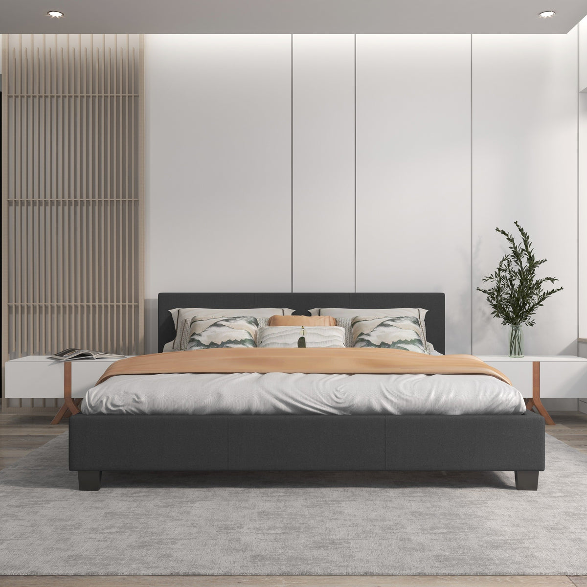 Milano Sienna Luxury Bed with Headboard (Model 2) - Charcoal No.35 - King Single-1951134895539621889