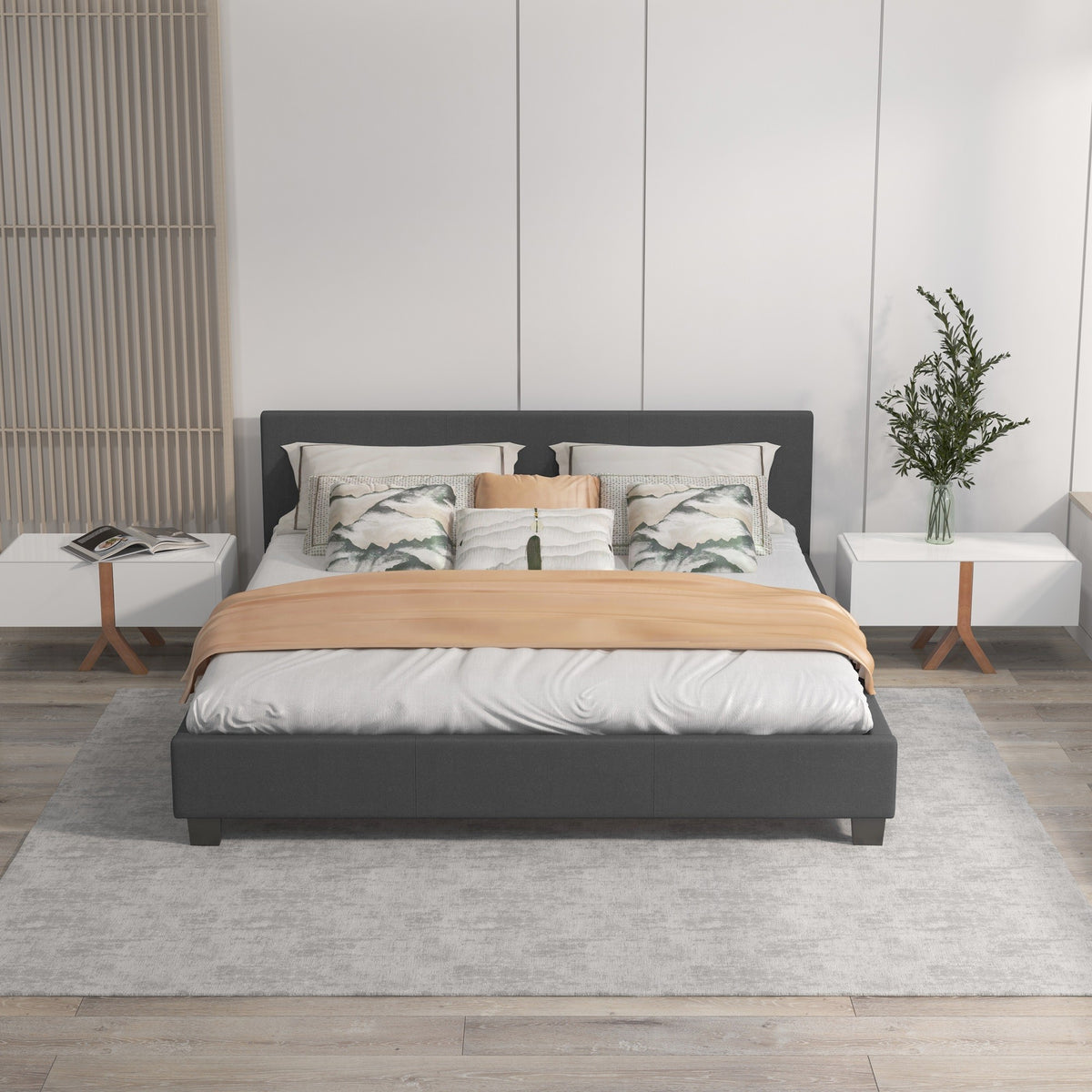 Milano Sienna Luxury Bed with Headboard (Model 2) - Charcoal No.35 - King Single-1951134895539621890