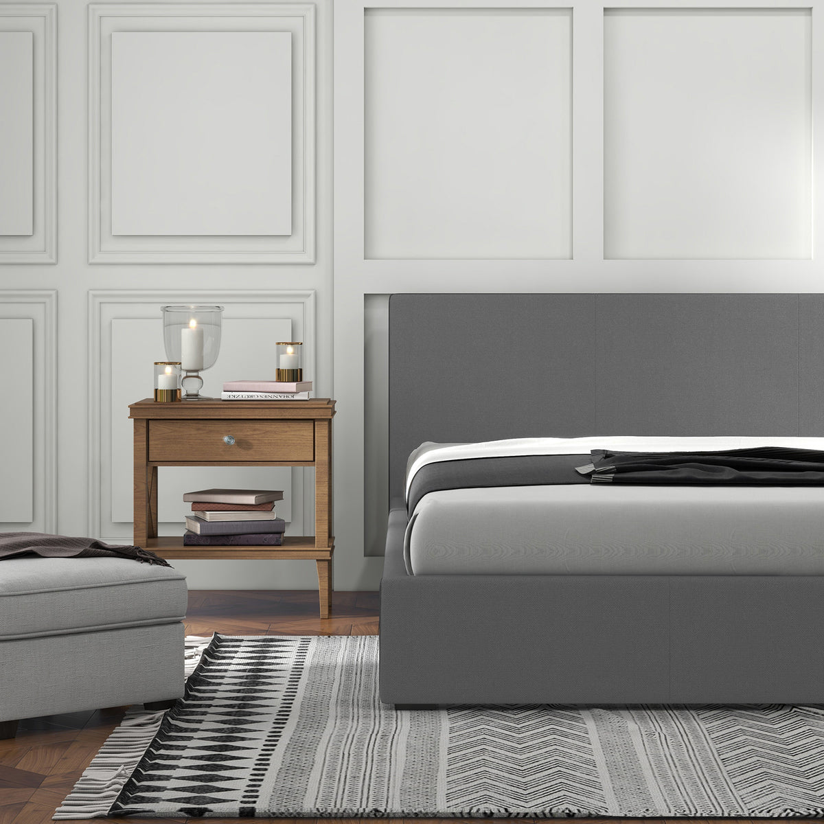 Milano Luxury Gas Lift Bed with Headboard (Model 1) - Grey No.28 - Queen-1951134895946469380