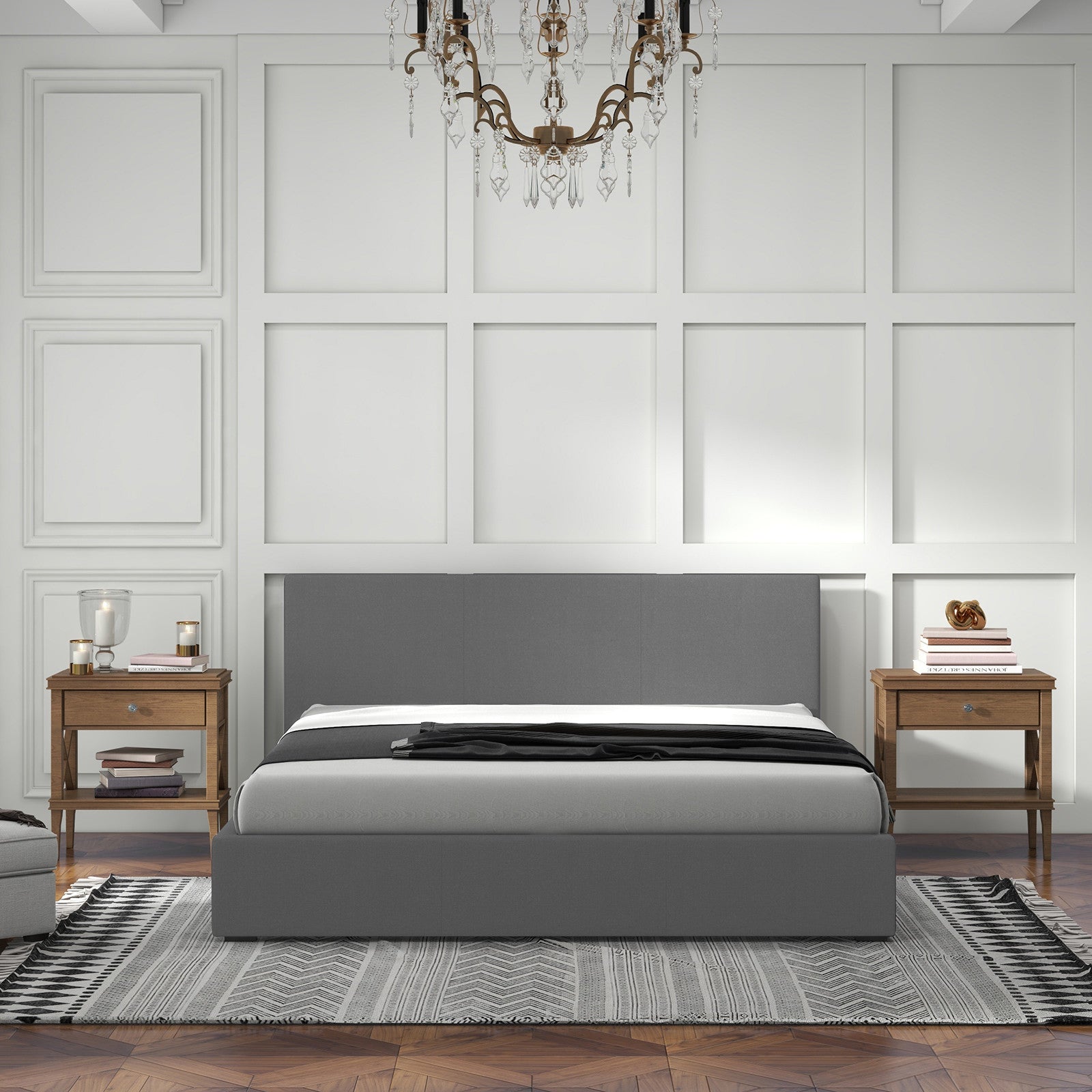 Milano Sienna Luxury Bed with Headboard (Model 2) - Grey No.28 - Single-1951134896768552966
