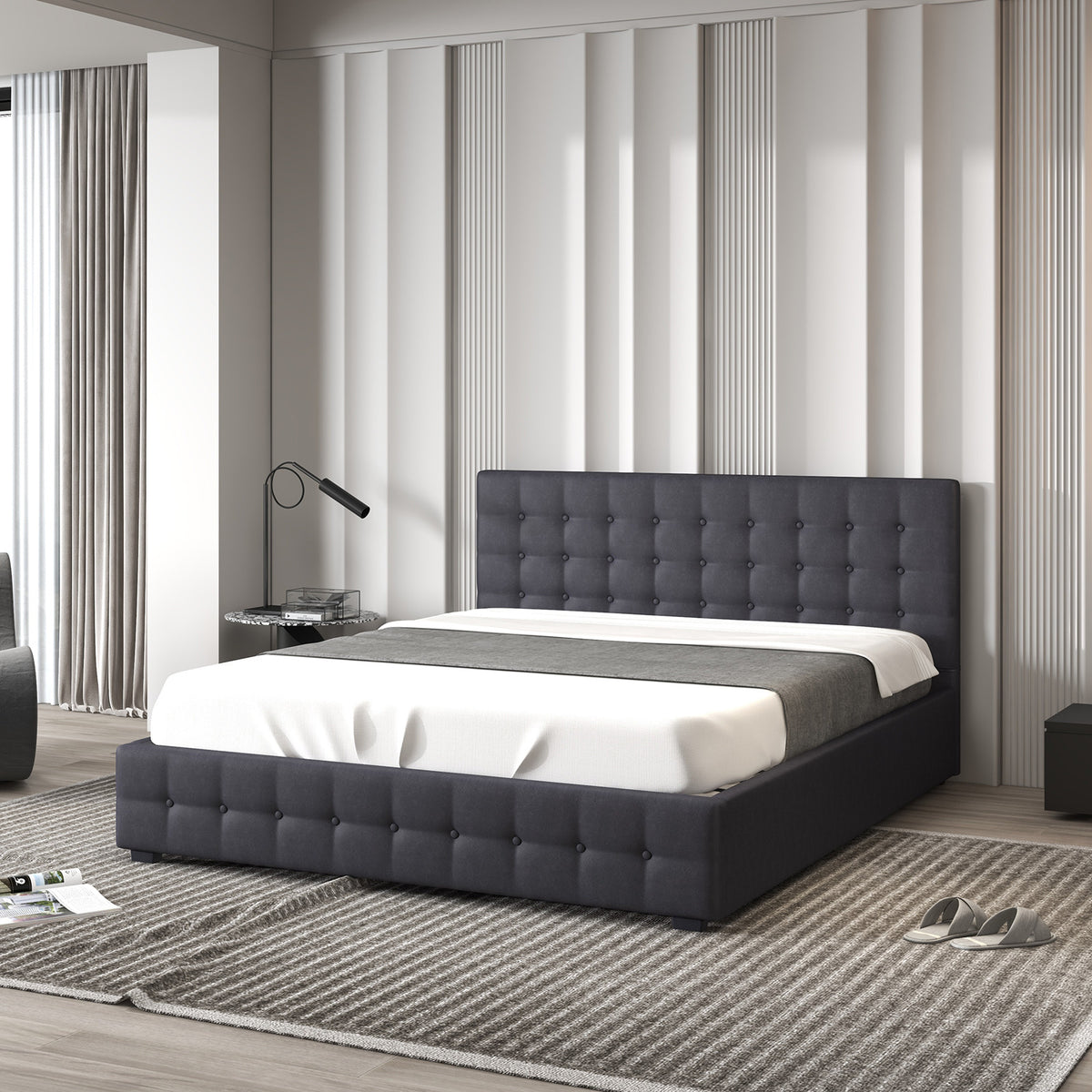 Milano Decor Eden Gas Lift Bed - Dark Grey - Double-1951134897640968193