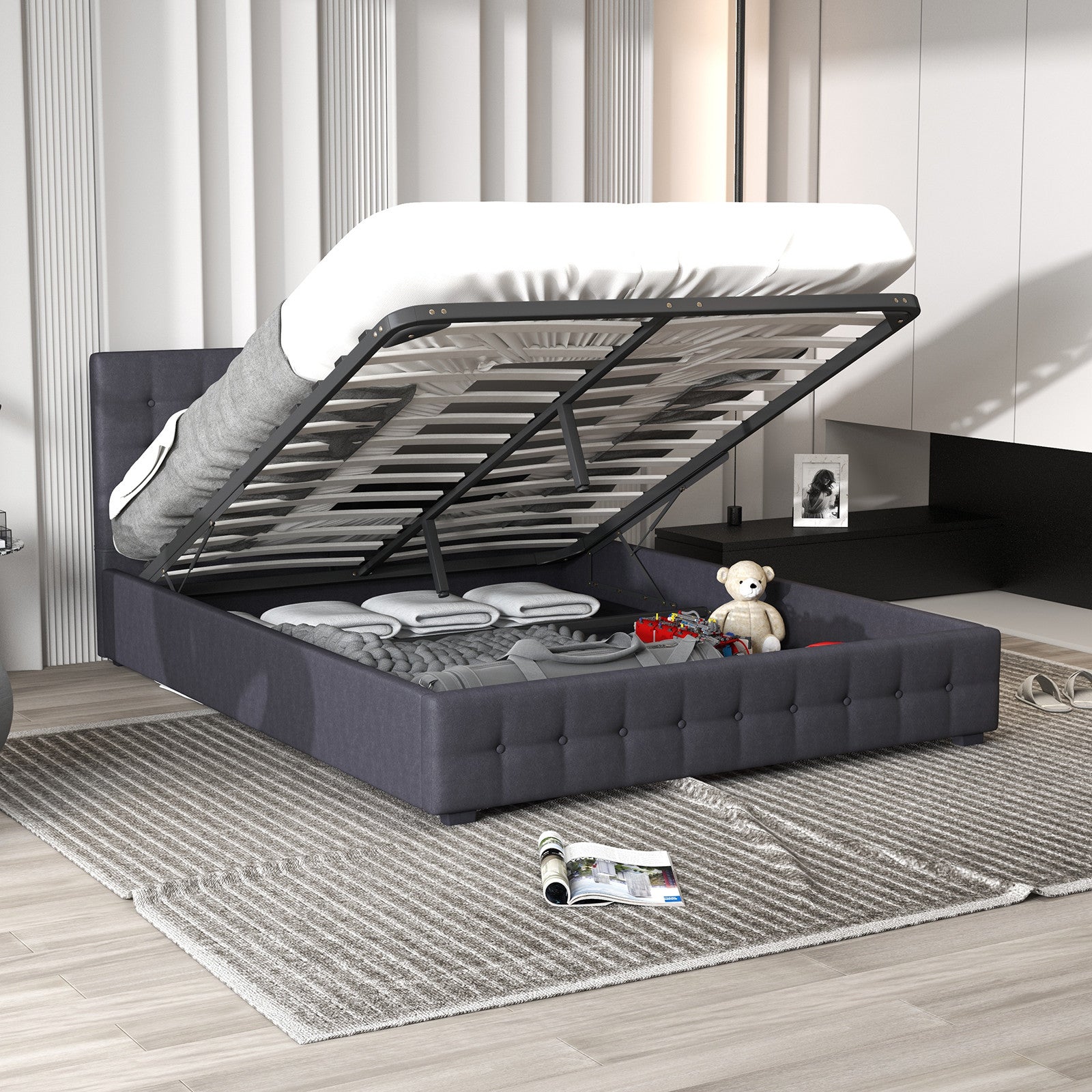 Milano Decor Eden Gas Lift Bed - Dark Grey - Queen-1951134897842294787