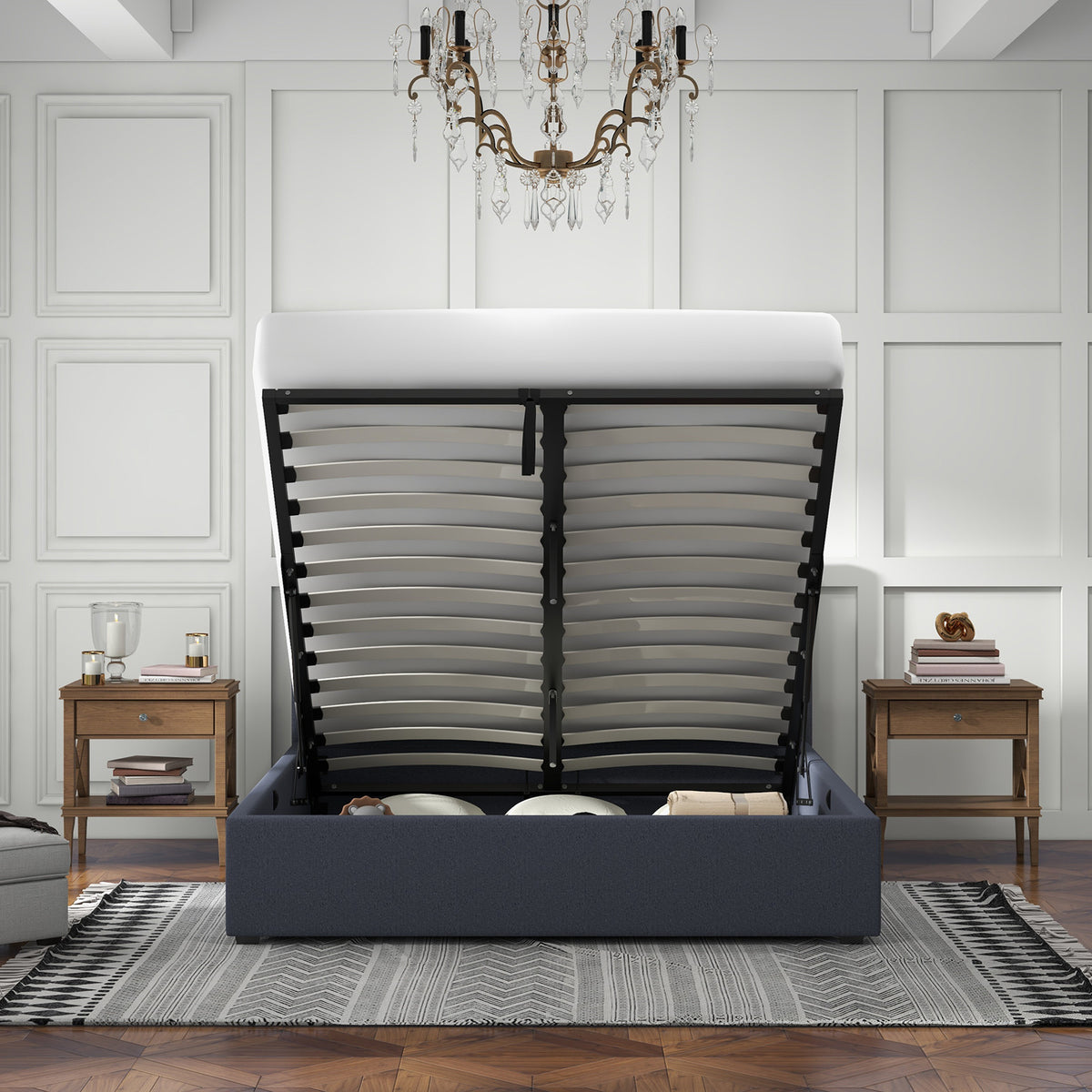 Milano Luxury Gas Lift Bed with Headboard (Model 1) - Charcoal No.35 - Double-1951134898253336578