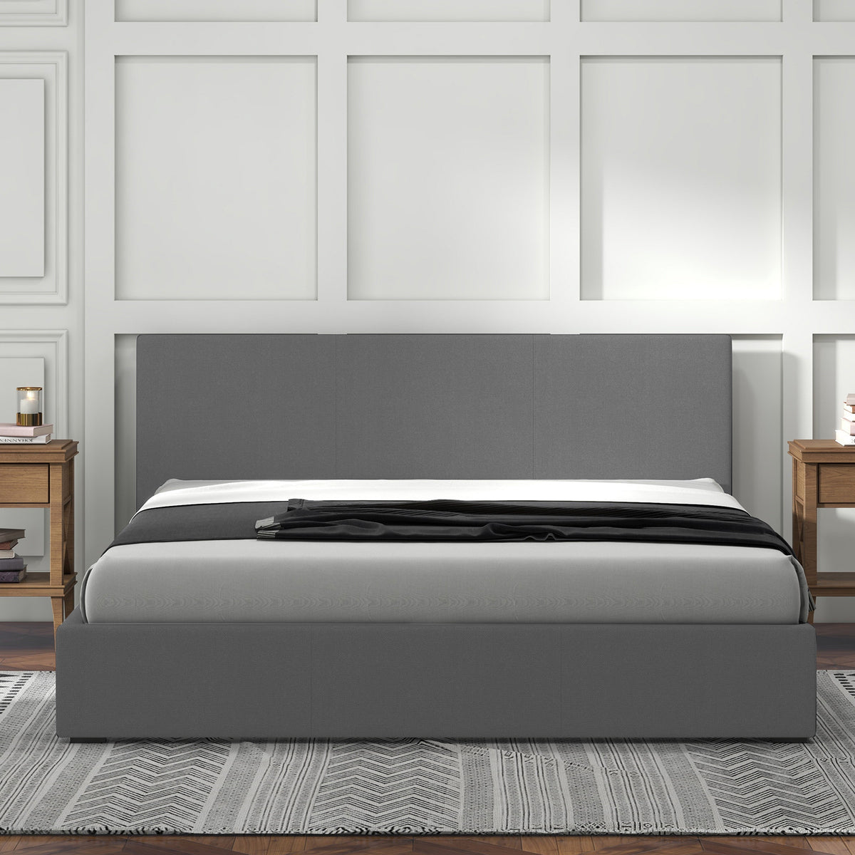 Milano Luxury Gas Lift Bed with Headboard (Model 1) - Grey No.28 - Single-1951134898710515718