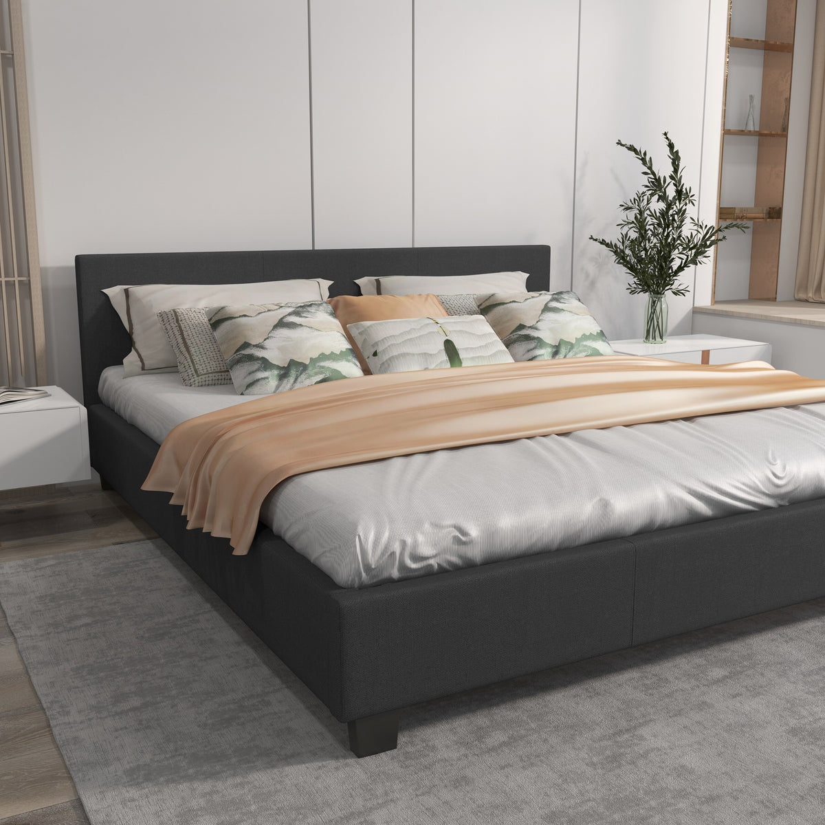 Milano Sienna Luxury Bed with Headboard (Model 2) - Charcoal No.35 - Single-1951134899348049924