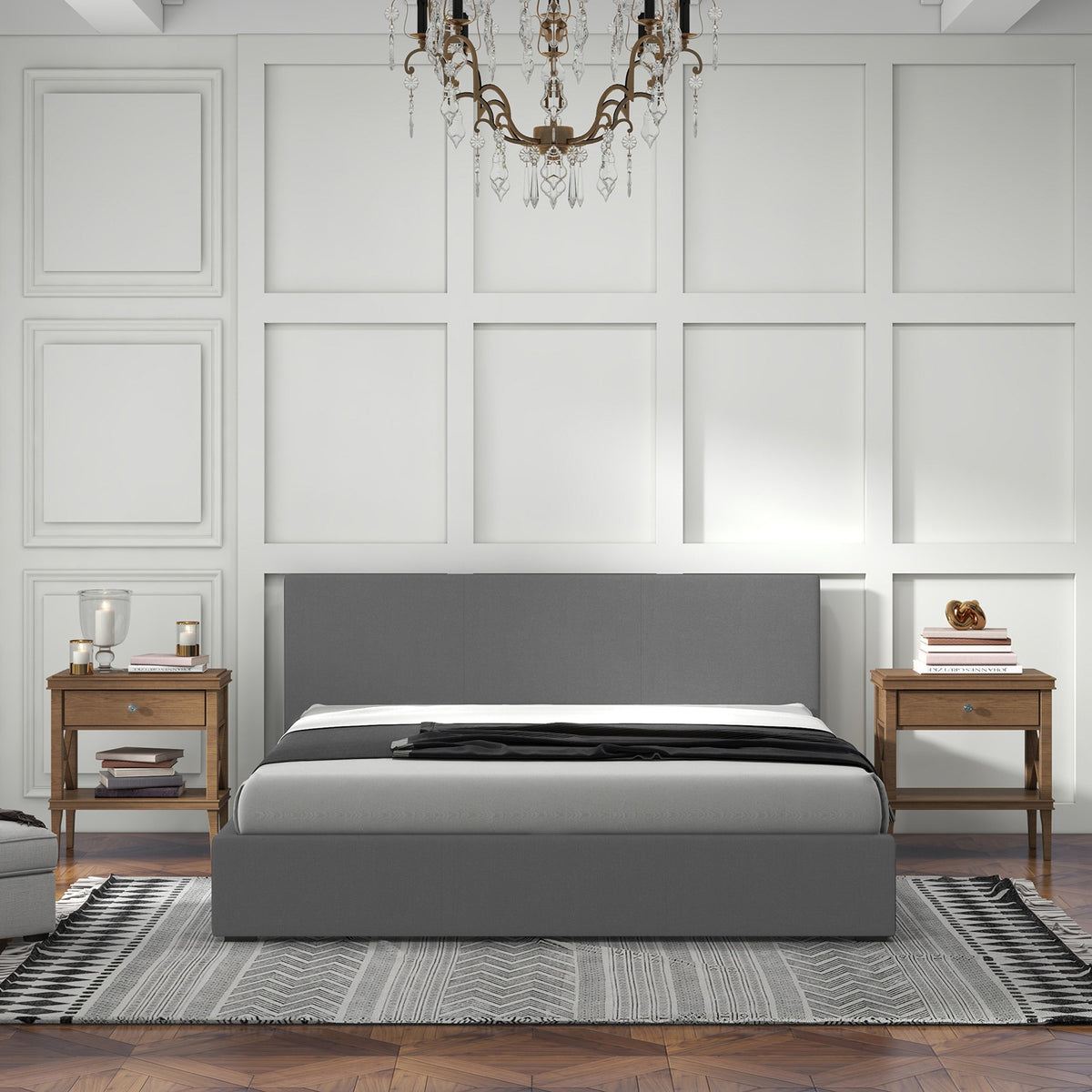 Milano Sienna Luxury Bed with Headboard (Model 2) - Grey No.28 - Queen-1951134900019138566