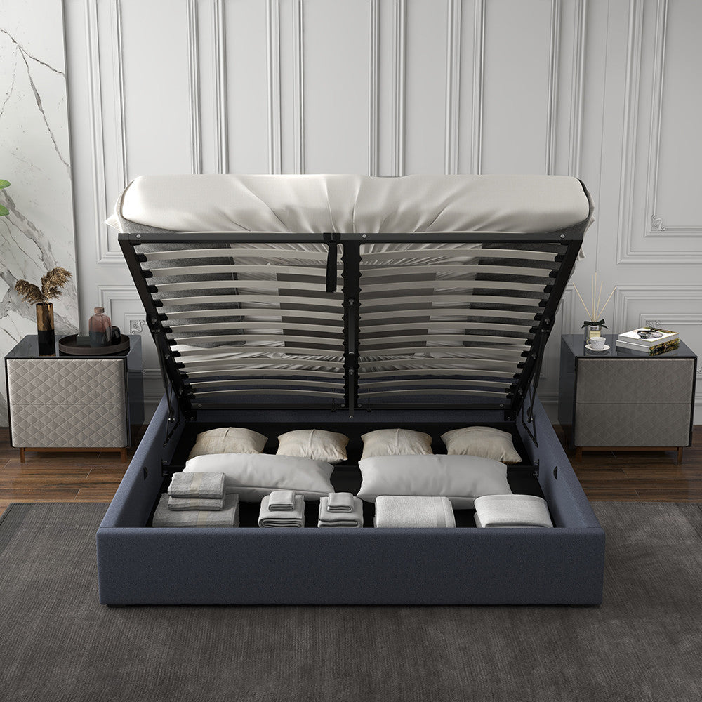 Milano Capri Luxury Gas Lift Bed With Headboard (Model 3) - Charcoal No.35 - Single-1951134900430180358