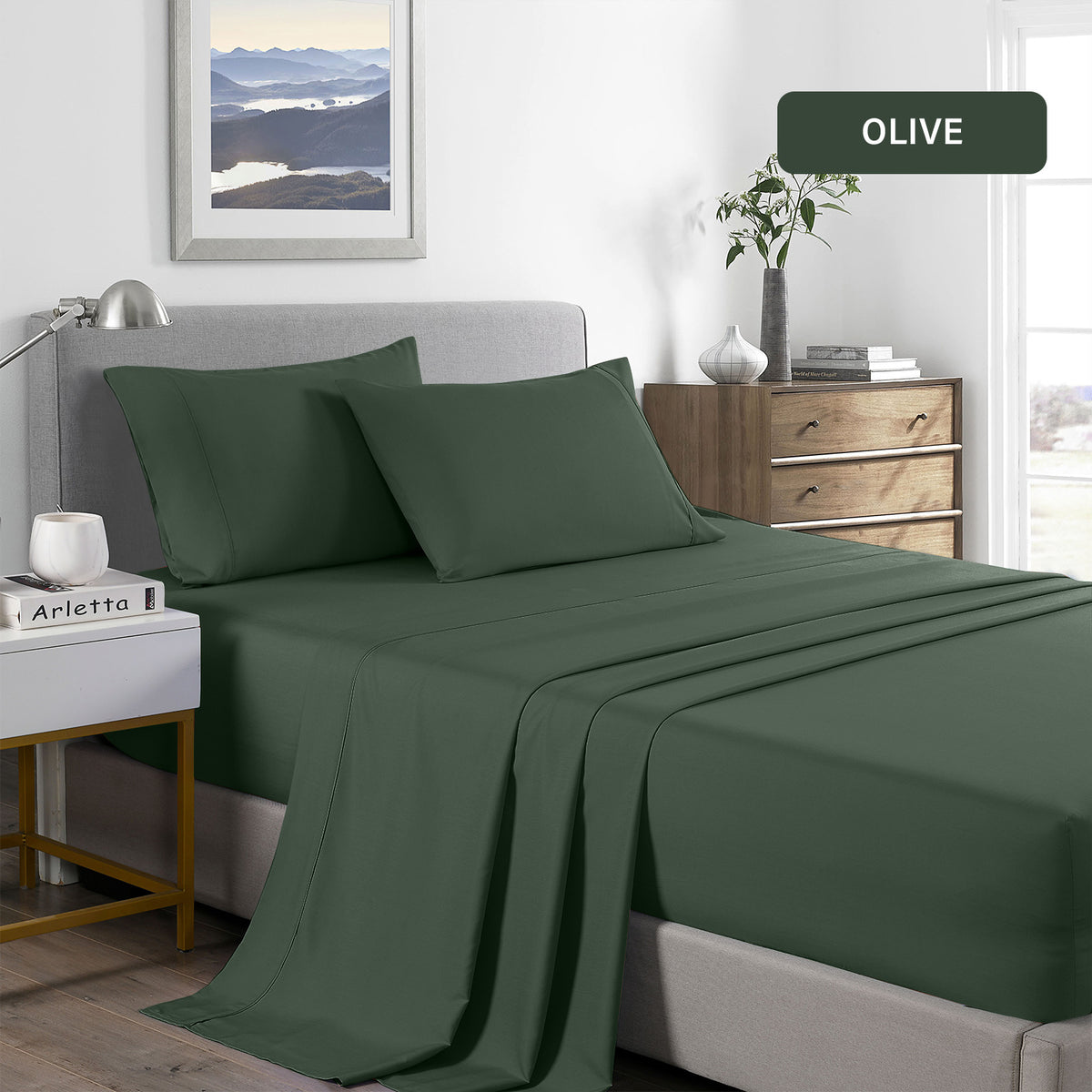 Royal Comfort Bamboo Cooling 2000TC Sheet Set Queen - Olive-1951134879680958468